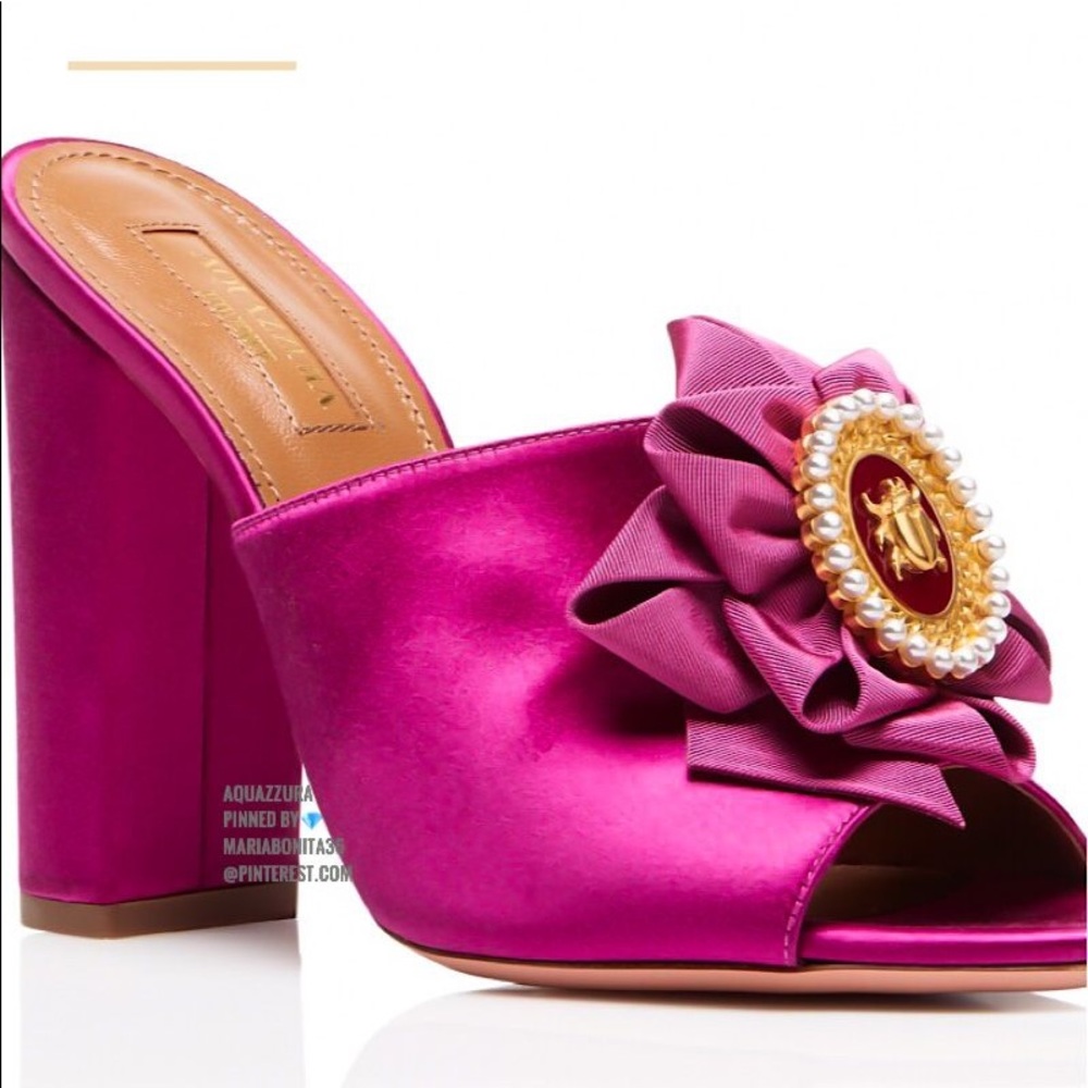 Aquazzura Cameo Mule Satin Exotic Pink Heals